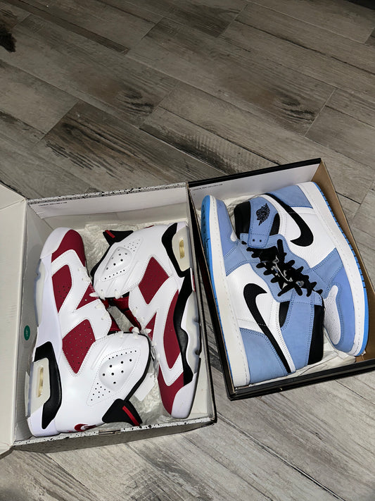 Jordan 6 Carmine & Jordan 1 University Blue